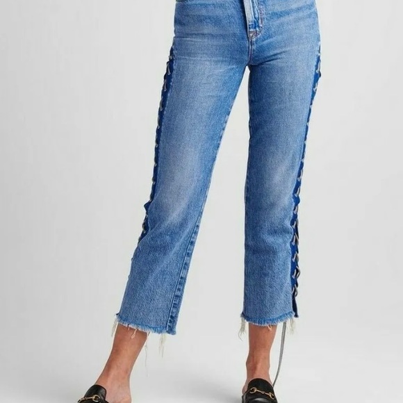 HUDSON Sz28 ZOEEY HI-WAIST CROP STRAIGHT LACE UP JEANS HIGH SPIRITS NWT - Picture 5 of 11